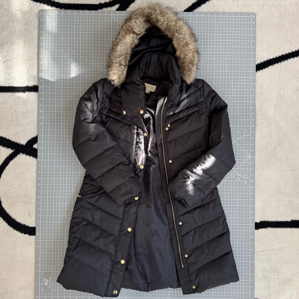 REAL Down Puffer Jacket with Faux Fur Trim